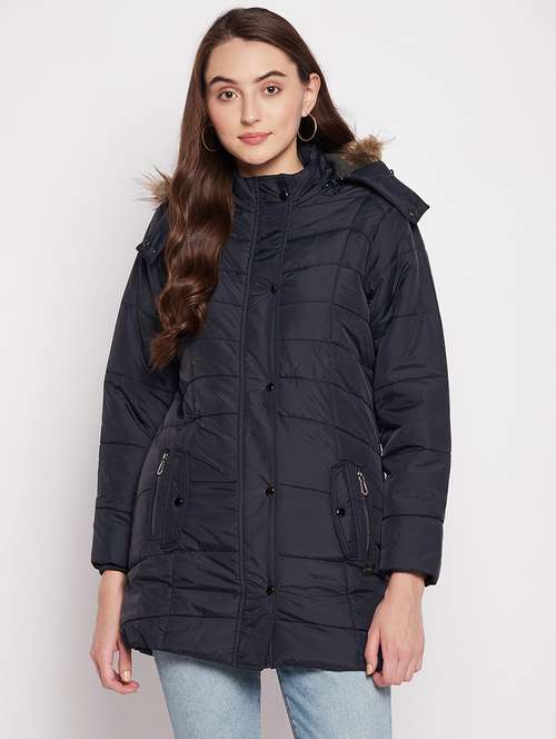 navy blue quilted hooded jacket  - 18880961 - Very Small Image - 1
