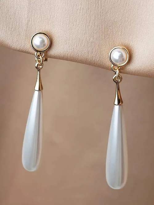 gold plated water drop long pearl earrings  - 18910329 - Very Small Image - 1