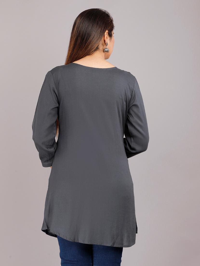 grey coloured printed layered top - 18949332 - Zoom Image - 2