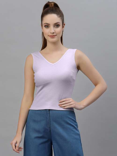 women's solid v neck top - 18949460 - Very Small Image - 1