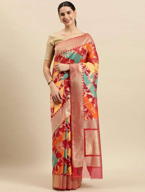 women's self design multi colored saree with blouse - 18964103 - Very Small Image - 1