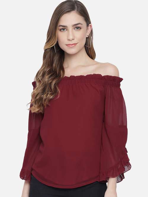 women maroon off-shouder solids top - 19036417 - Very Small Image - 1