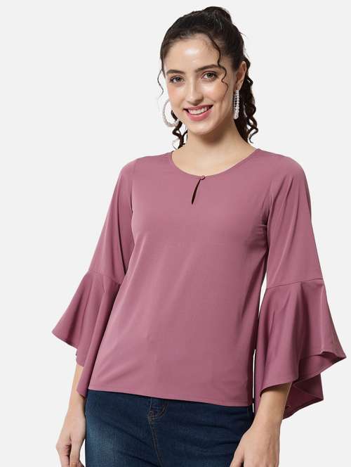 women's a line key hole neck top - 19086778 - Very Small Image - 1