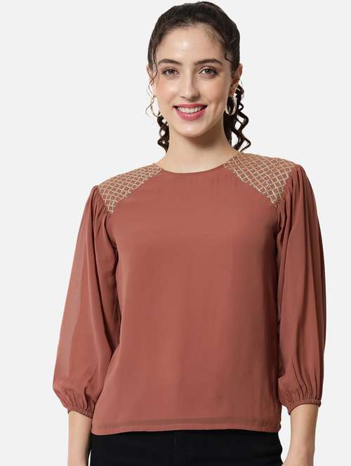 women's straight round neck top - 19086780 - Very Small Image - 1