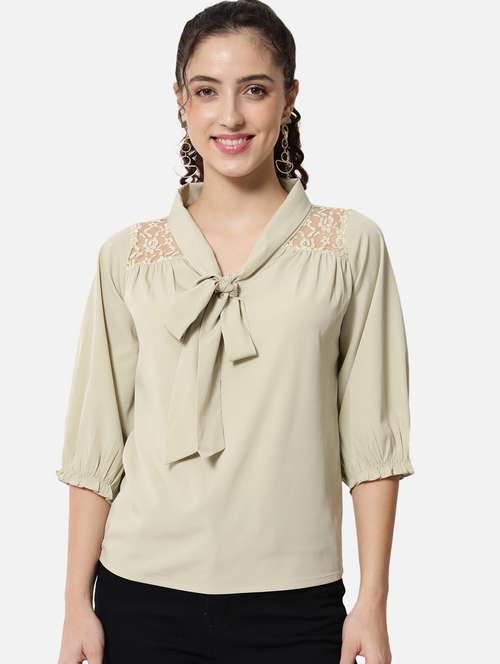women's straight tie-up neck top - 19086793 - Very Small Image - 1