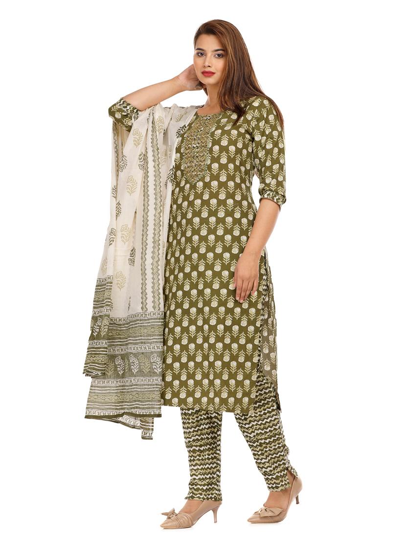 green printed kurta pant set with dupatta - 19126654 - Standard Image - 2