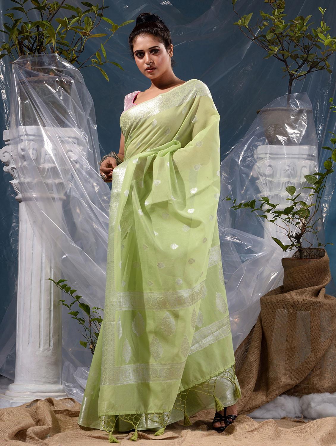 women's self design light green colored saree with blouse - 19139050 - Standard Image - 2