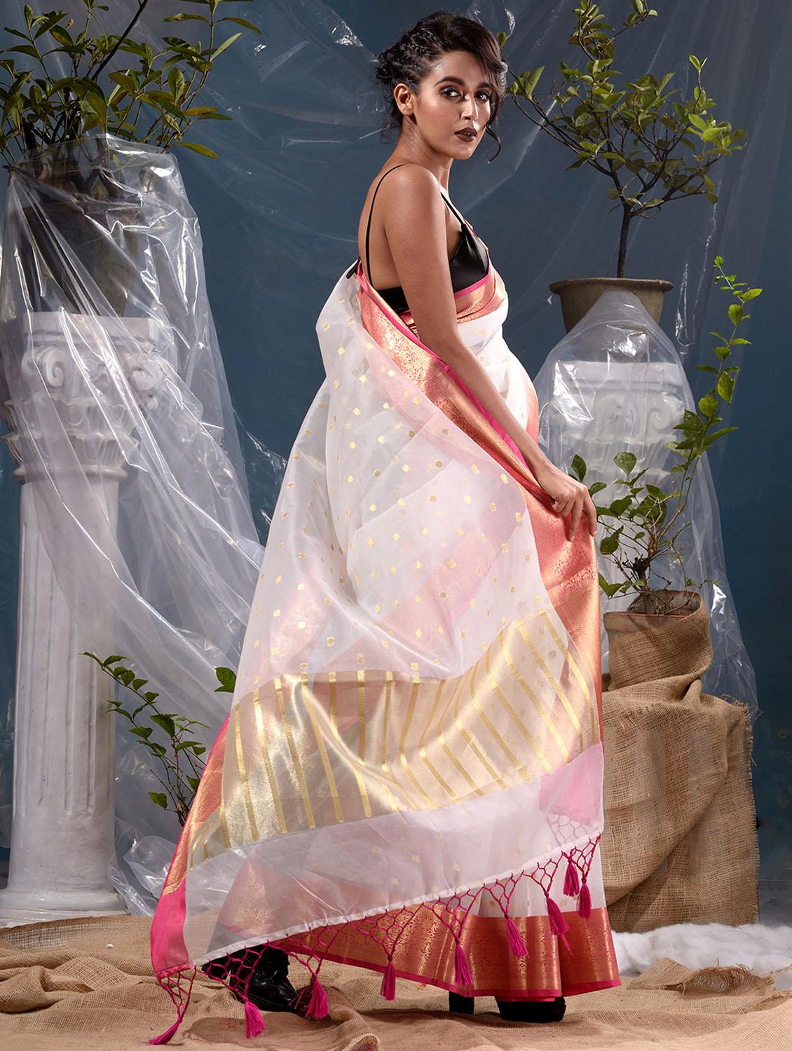 women's self design white colored saree with blouse - 19139158 - Standard Image - 3