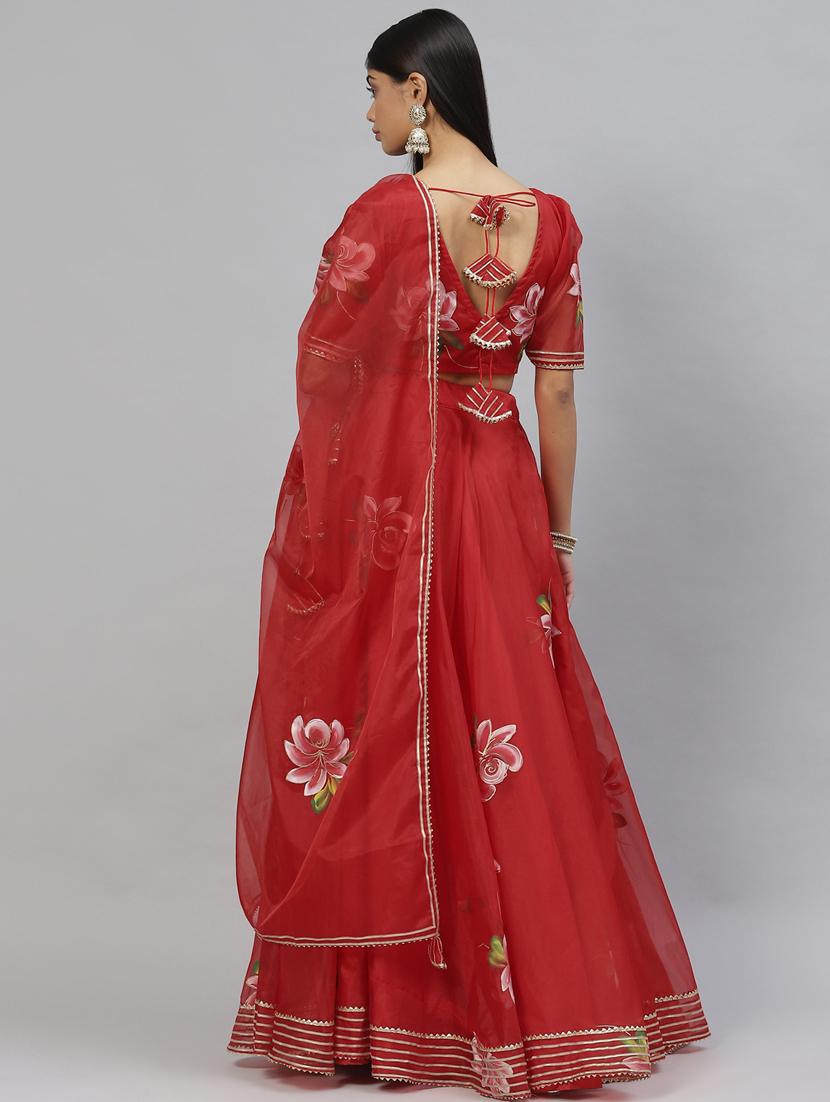 red printed flared lehenga - 19145292 - Standard Image - 2
