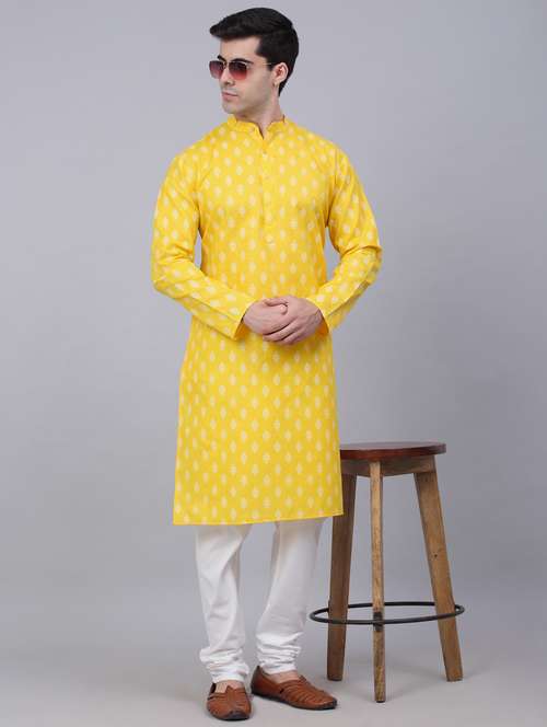 men yellow printed kurta pyjama ethnic wear sets - 19148507 - Very Small Image - 1