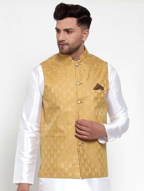 mandarin neck self design nehru jacket - 19148677 - Very Small Image - 1