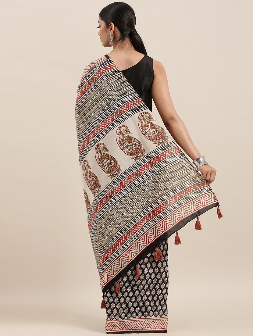 women's dabu black colored saree - 19179085 - Zoom Image - 1