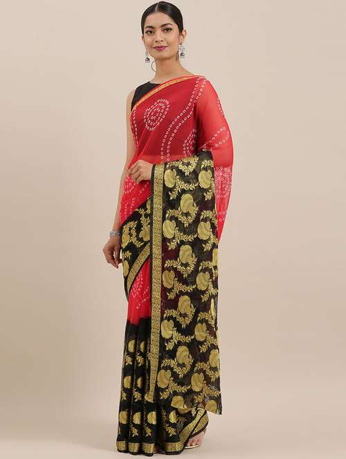 women's bandhani red colored saree with blouse - 19179168 - Very Small Image - 1