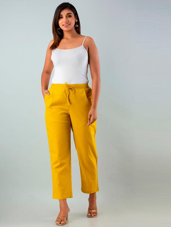 yellow solid pleated trouser - 19225475 - Standard Image - 3