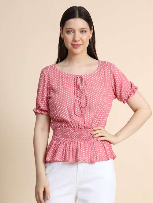 women's peplum round neck top - 19257708 - Very Small Image - 1