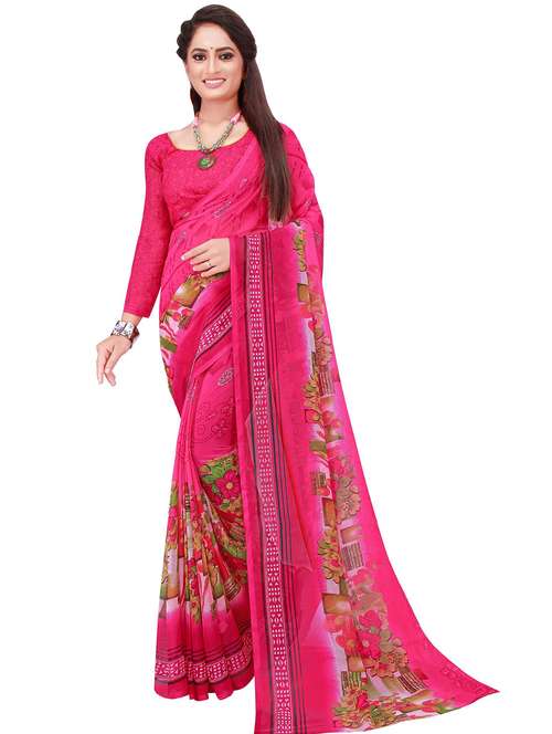 women's floral pink colored saree with blouse - 19264254 - Very Small Image - 1