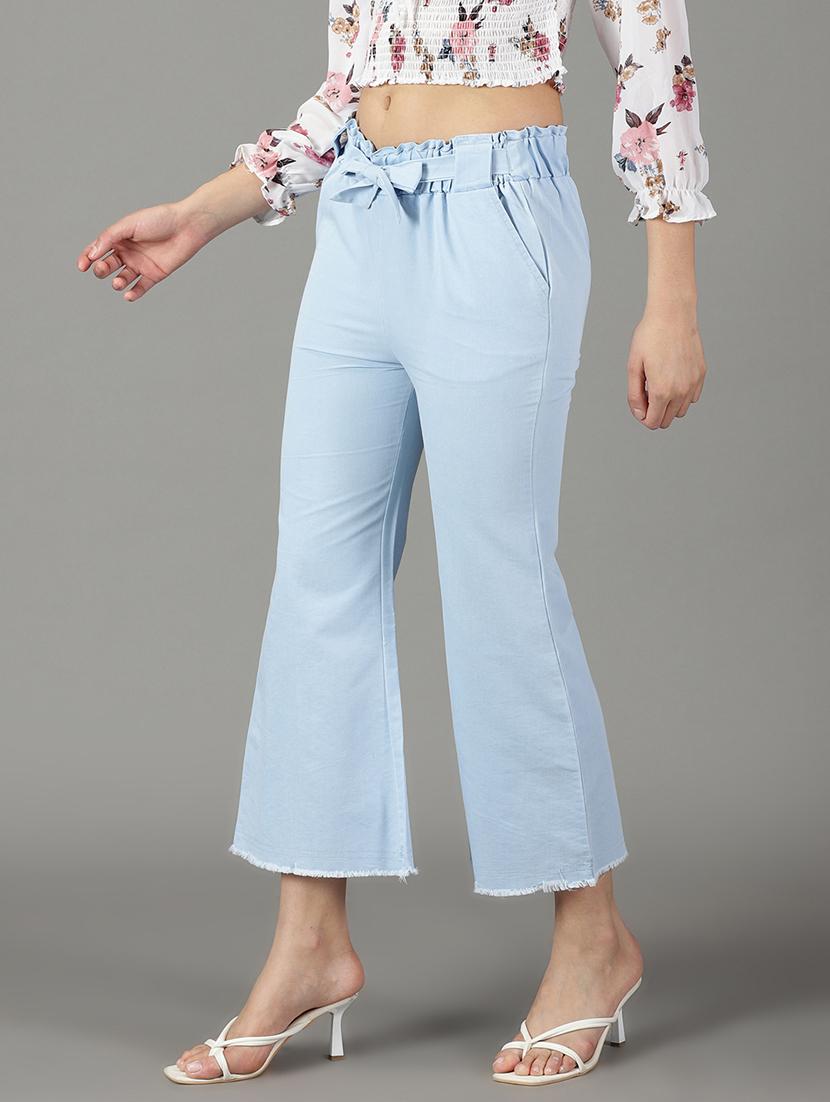 blue solid denim trousers - 19295293 - Standard Image - 2