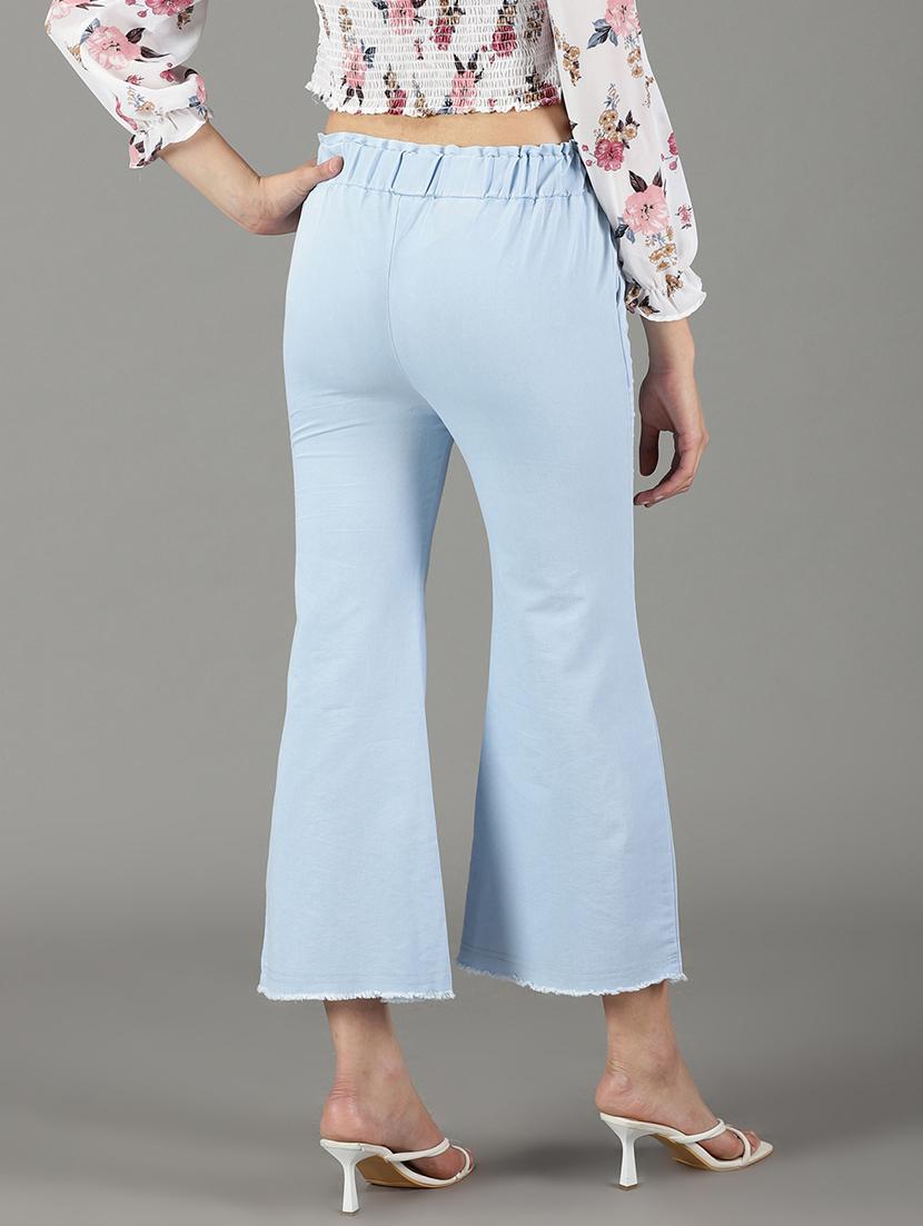 blue solid denim trousers - 19295293 - Standard Image - 3