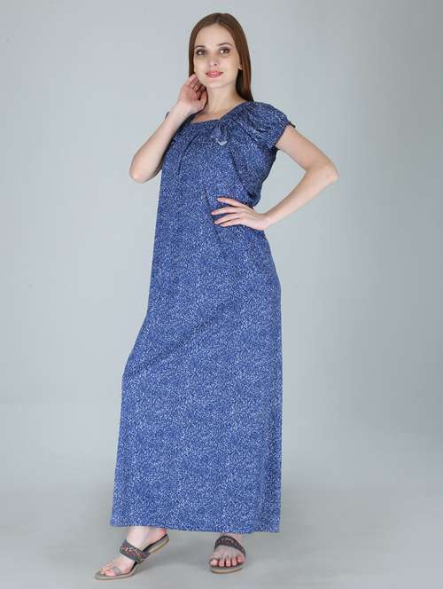 women blue printed nighty - 19295338 - Very Small Image - 1