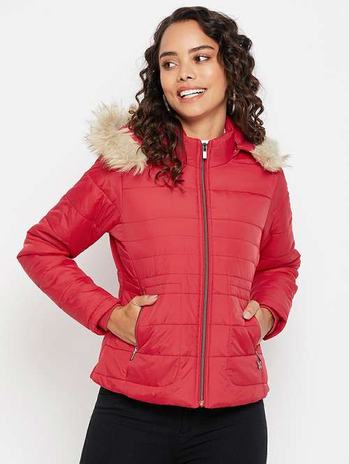 hooded neck solid padded jacket - 19303960 - Very Small Image - 1