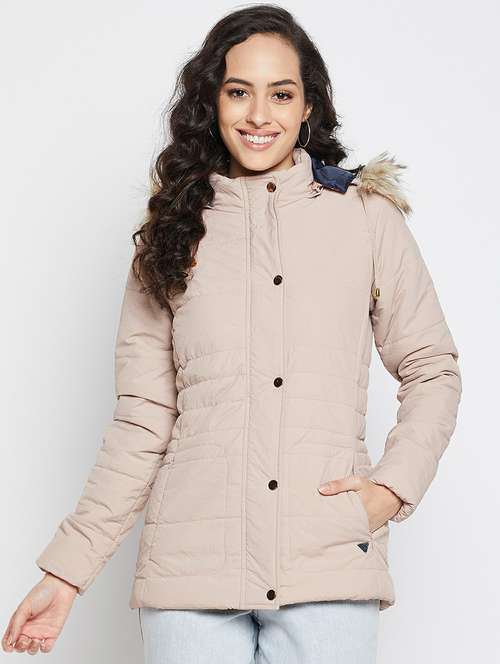 hooded neck solid padded jacket - 19304394 - Very Small Image - 1