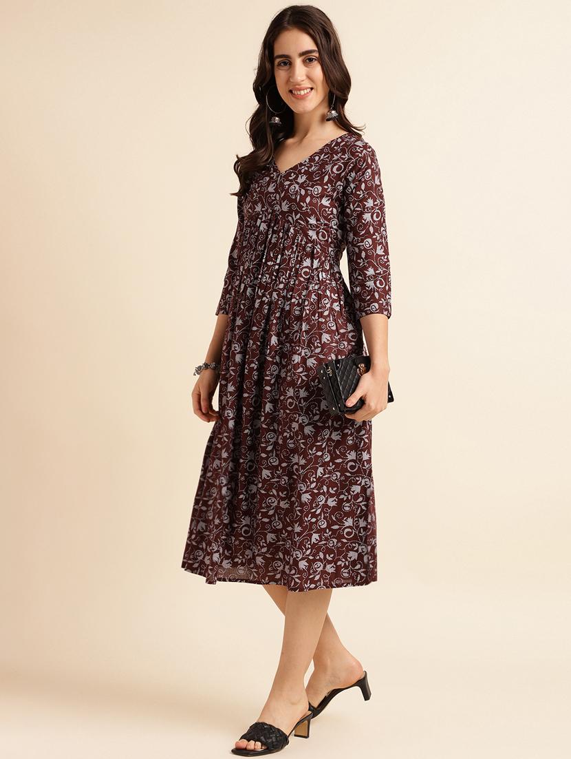 printed rayon flared dress - 19337188 - Standard Image - 2
