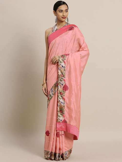 peach georgette plain saree with blouse - 19407156 - Very Small Image - 1