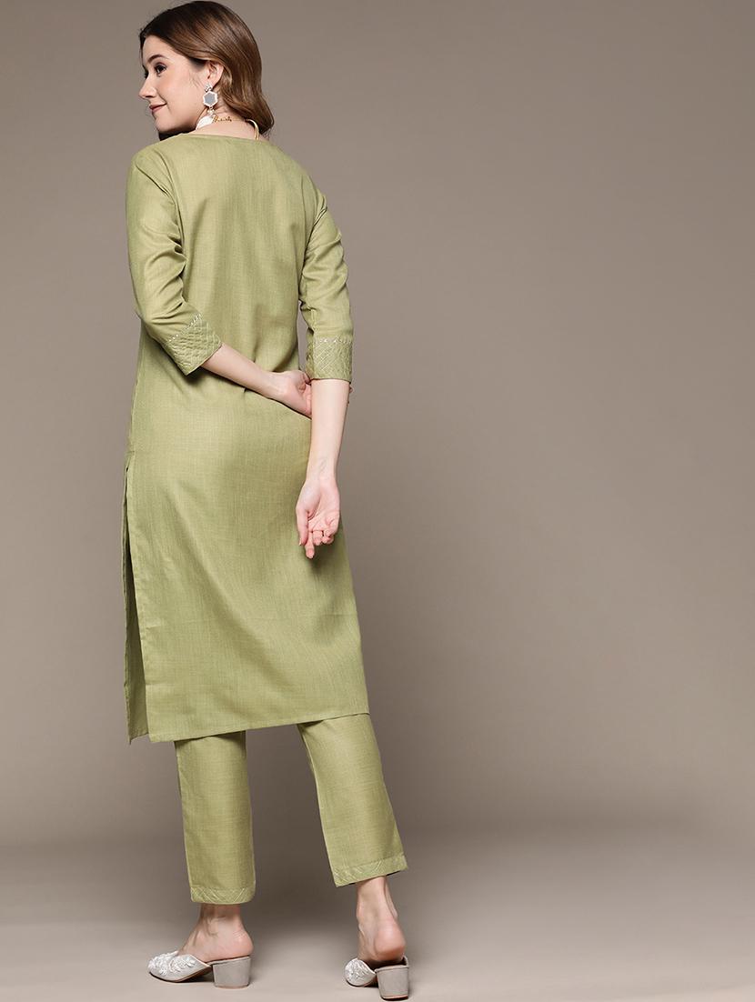 women solid round neck kurta pant set - 19412482 - Zoom Image - 2