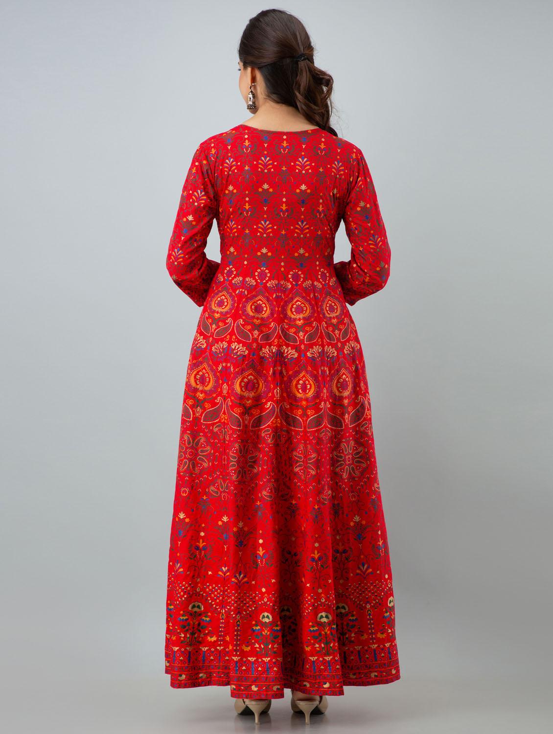 round neck printed flared kurta - 19440740 - Zoom Image - 5