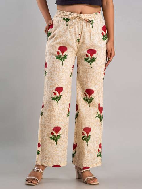 women drawstring waist printed palazzo - 19482005 - Very Small Image - 1