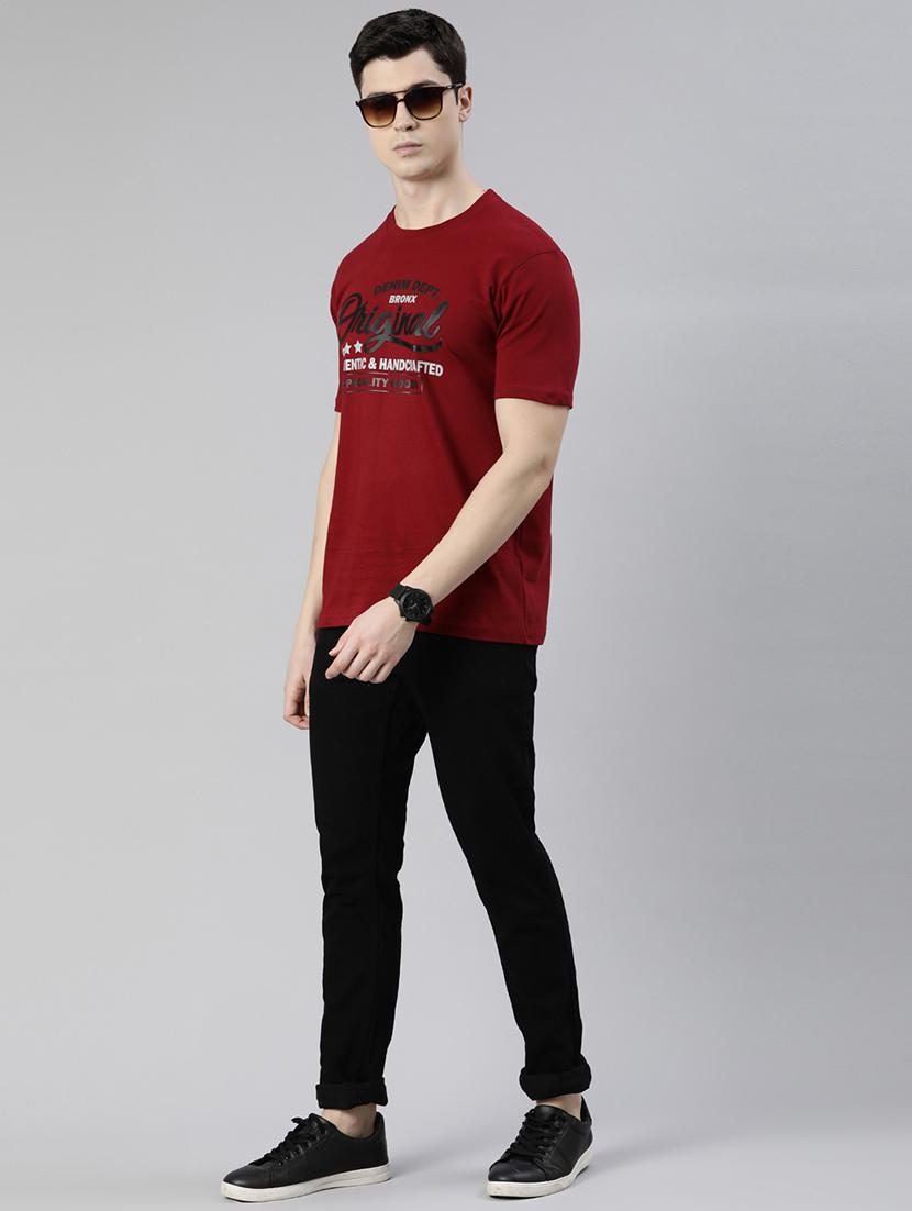 maroon chest printed t-shirt - 19484121 - Standard Image - 3