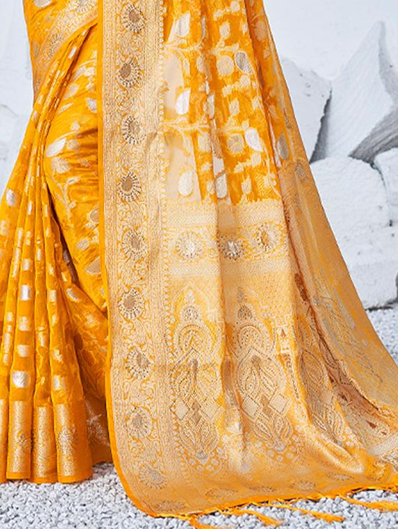 yellow self design embroidered saree with blouse - 19501735 - Standard Image - 2