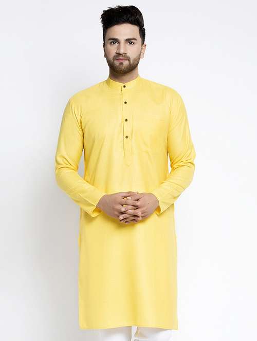 yellow solid cotton kurta - 19600807 - Very Small Image - 1