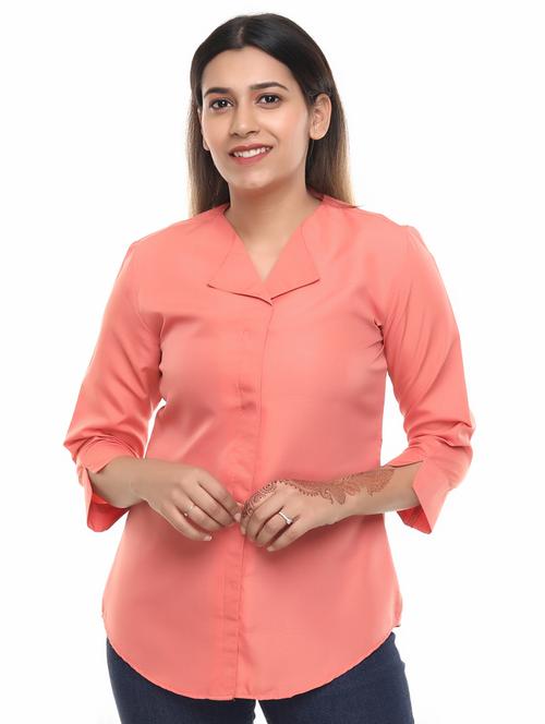 peach polyester regular shirt - 19606097 -  Standard Image - 0