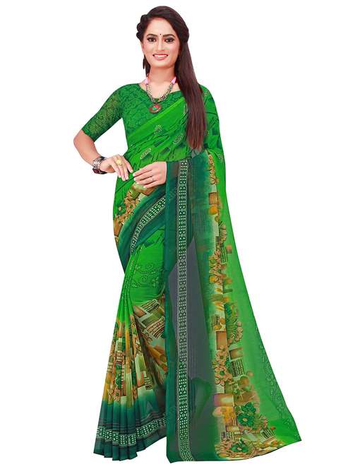 women's floral green colored saree with blouse - 19613736 - Very Small Image - 1