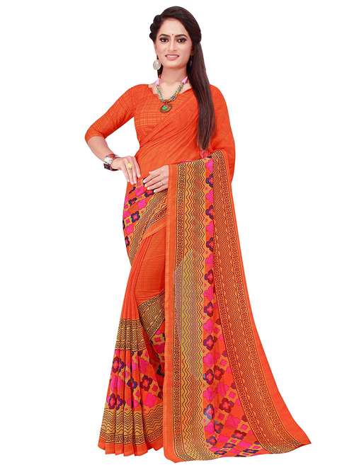 women's floral orange colored saree with blouse - 19614233 - Very Small Image - 1