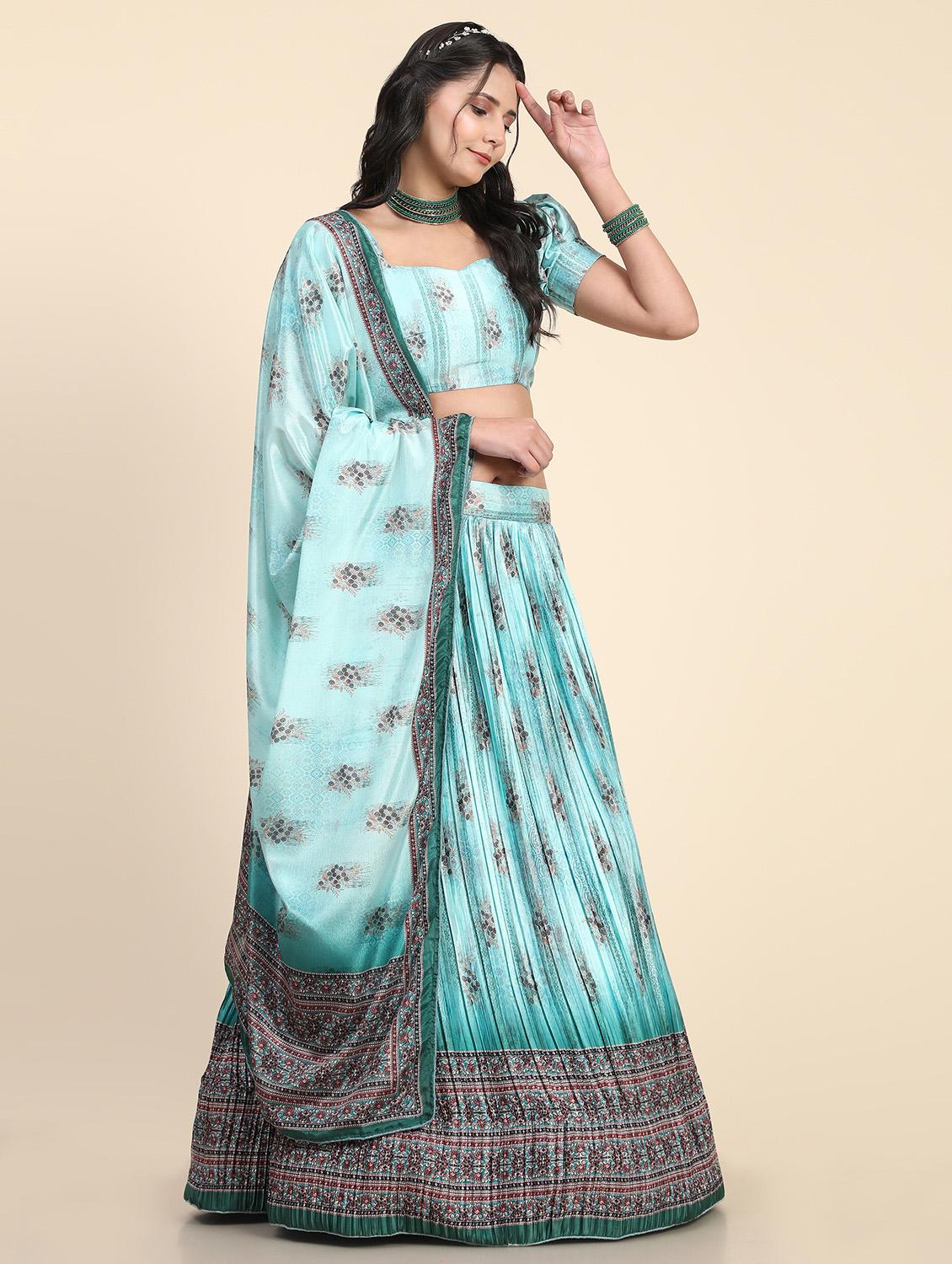 printed flared semi stitched lehenga - 19622048 - Standard Image - 2