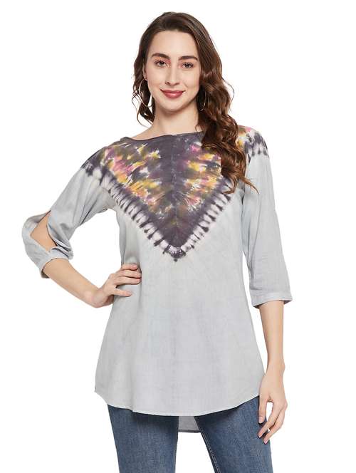 boat neck tie & dye regular tunic - 19660614 - Very Small Image - 1