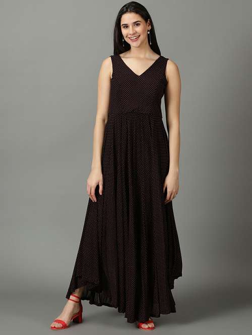 v neck printed gown dress - 19662572 - Very Small Image - 1