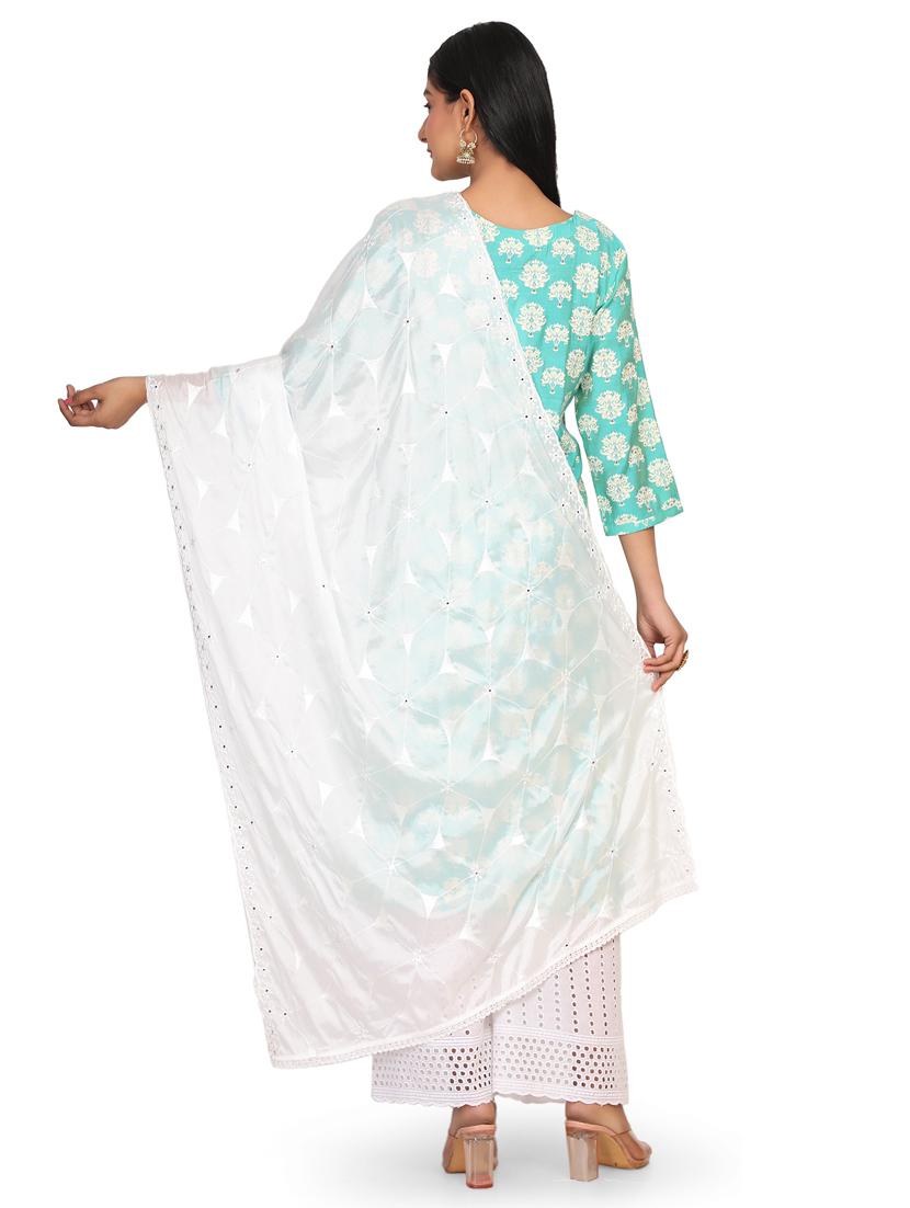 white self design mirror work embroidered dupatta - 19662943 - Zoom Image - 2