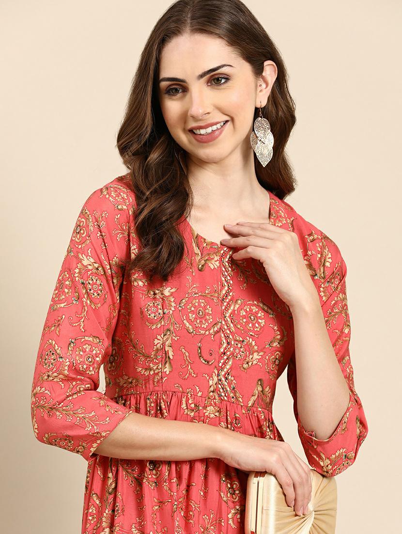 women floral round neck kurta pant set - 19664958 - Standard Image - 1