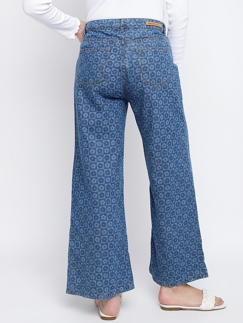 women's laser print wide leg jeans - 19684867 - Standard Image - 2