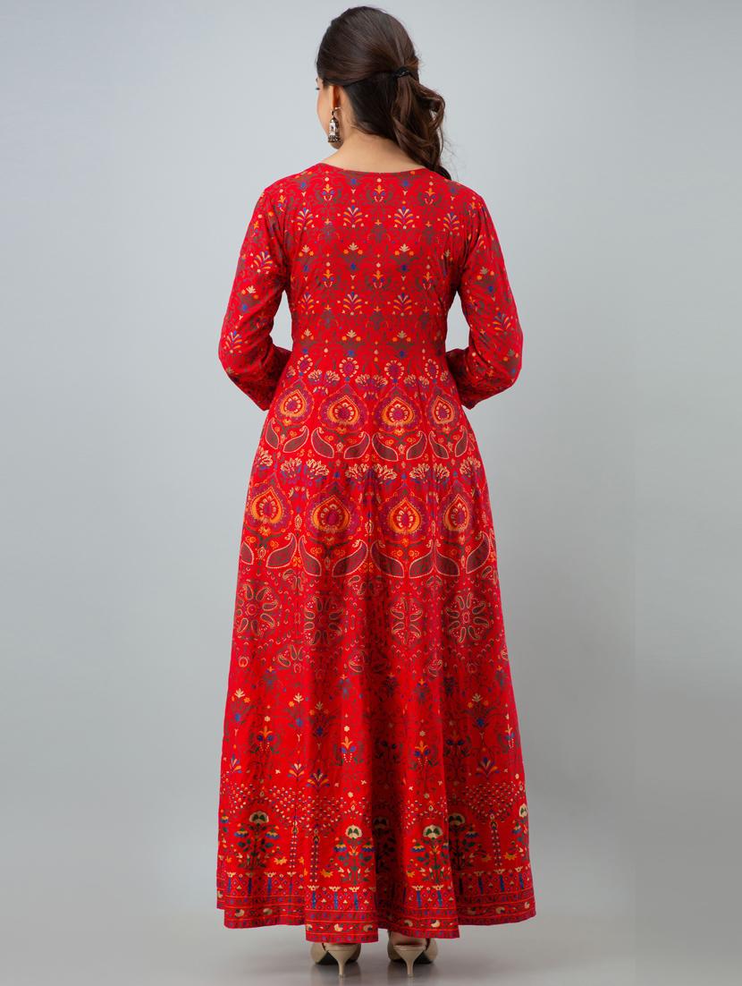 women boat neck printed front slit flared kurta - 19693668 - Zoom Image - 2