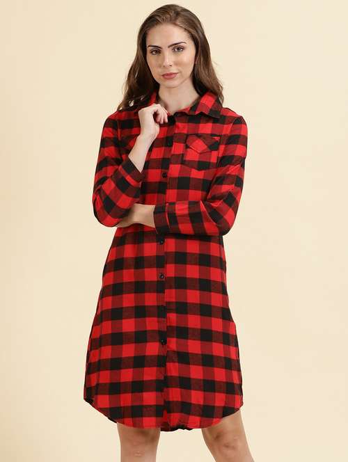 women shirt collar checkered shirt - 19698879 - Very Small Image - 1