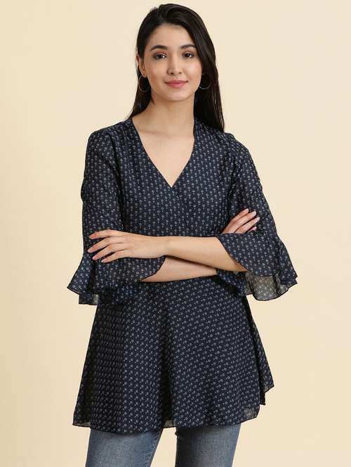 blue printed wrap top - 19699116 - Very Small Image - 1