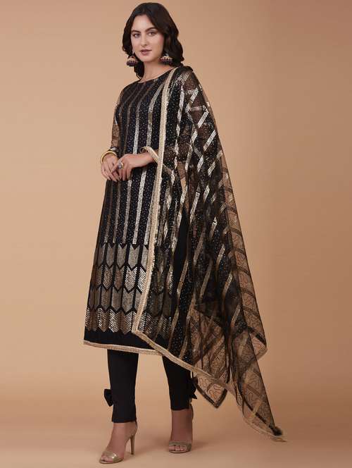 self designed embroidered semi-stitched suit set - 19701609 - Very Small Image - 1