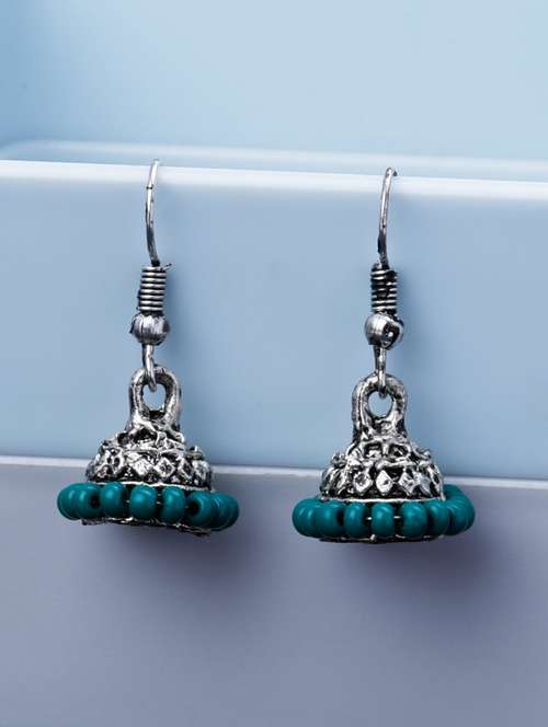green silver plated jhumka earring - 19709082 - Very Small Image - 1