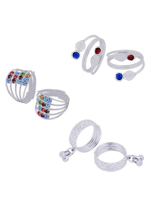 silver plated toe ring combo - 19734180 - Very Small Image - 1