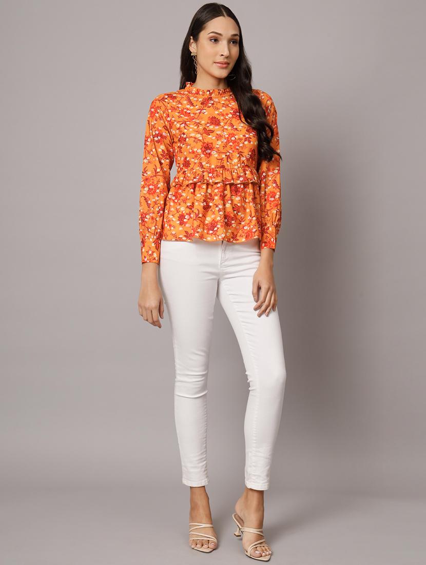floral print mock neck peplum top - 19745499 - Standard Image - 3