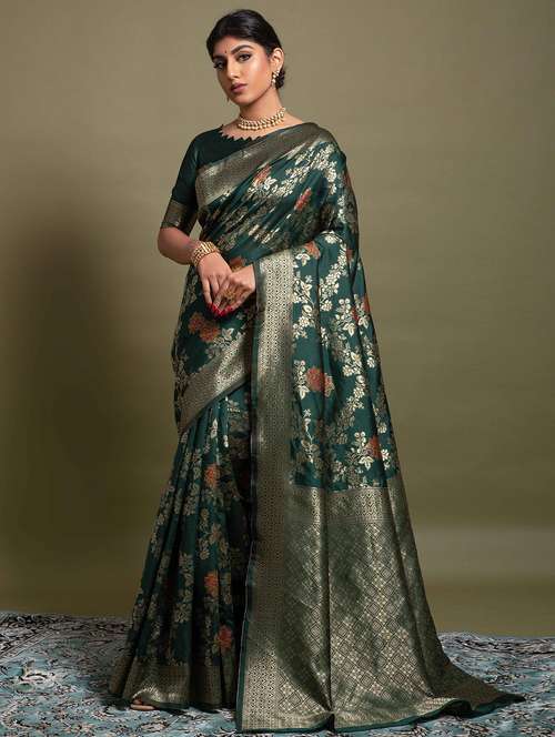 women's self design dark green colored saree with blouse - 19756052 - Very Small Image - 1